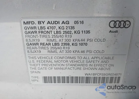 2016 Audi Q3 2.0T Premium Plus из США, поврежденный, VIN WA1BFCFS5GR024571